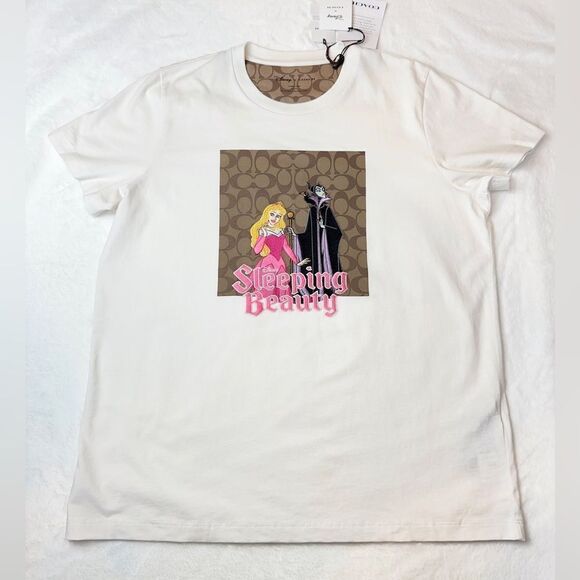 NWT Disney X‎ Coach Signature Sleeping Beauty T Shirt off white size L - Picture 4 of 10